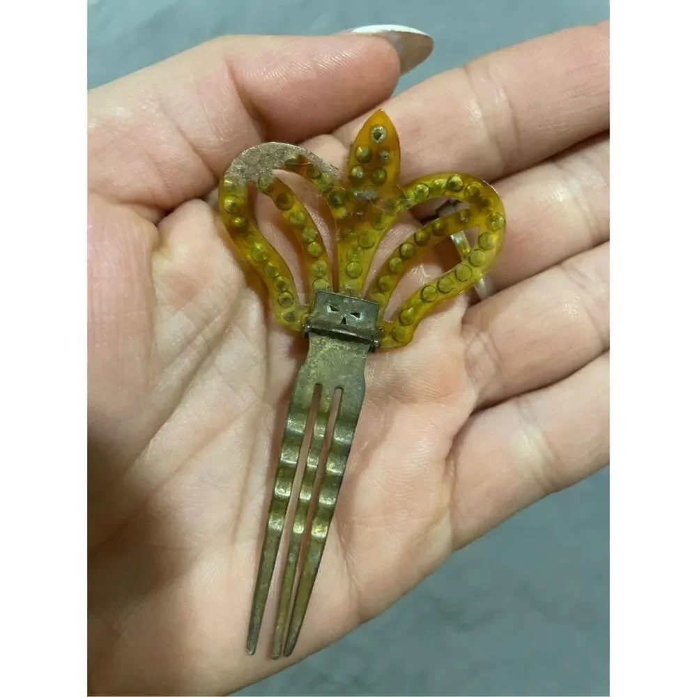 Vintage Rhinestone Crown Hair Comb Edwardian Era Early 1900’s Hinged